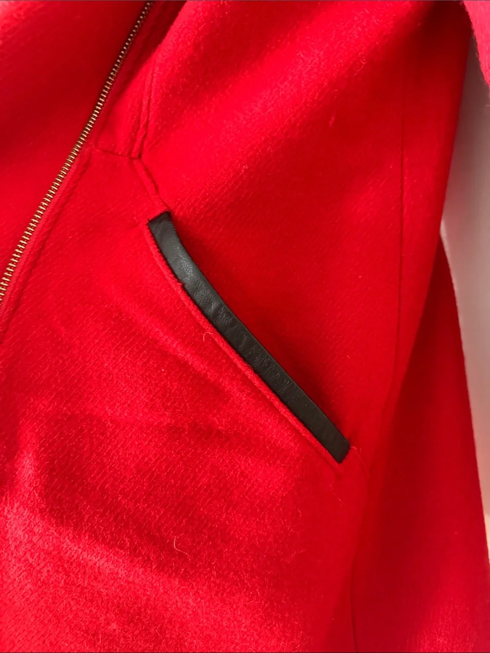 French Connection Red Asymmetrical Zip Pea Coat needs a bit of tlc